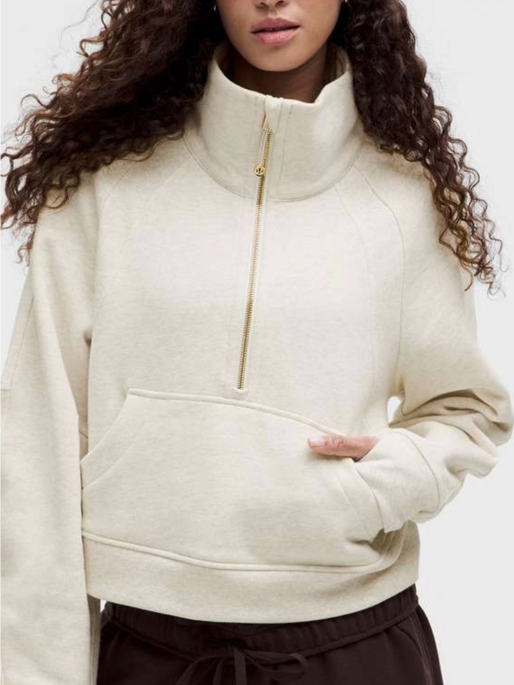 Lululemon Scuba Oversized Funnel-Neck Half Zip Heathered Bone / Gold